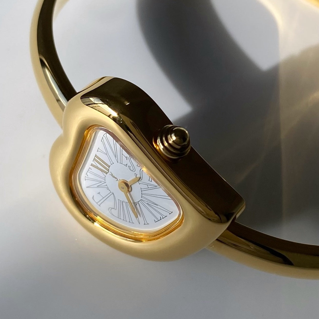 Yves Saint Laurent 1990s Heart Shaped Gold Plated Bangle Watch