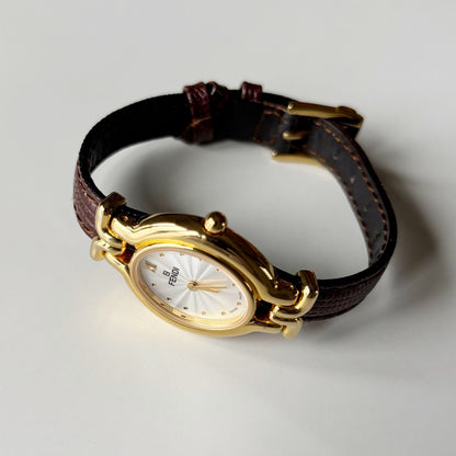 Fendi 1990s Interchangeable Strap Gold Plated Watch with 5 straps, case