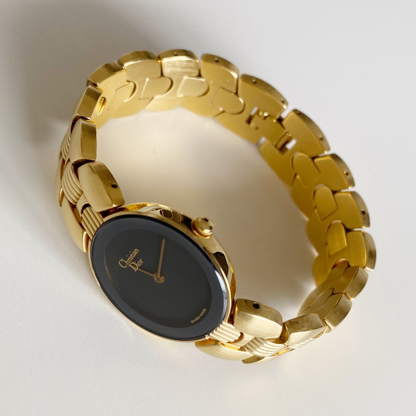 Dior 1990s Black Dial Gold Plated Watch
