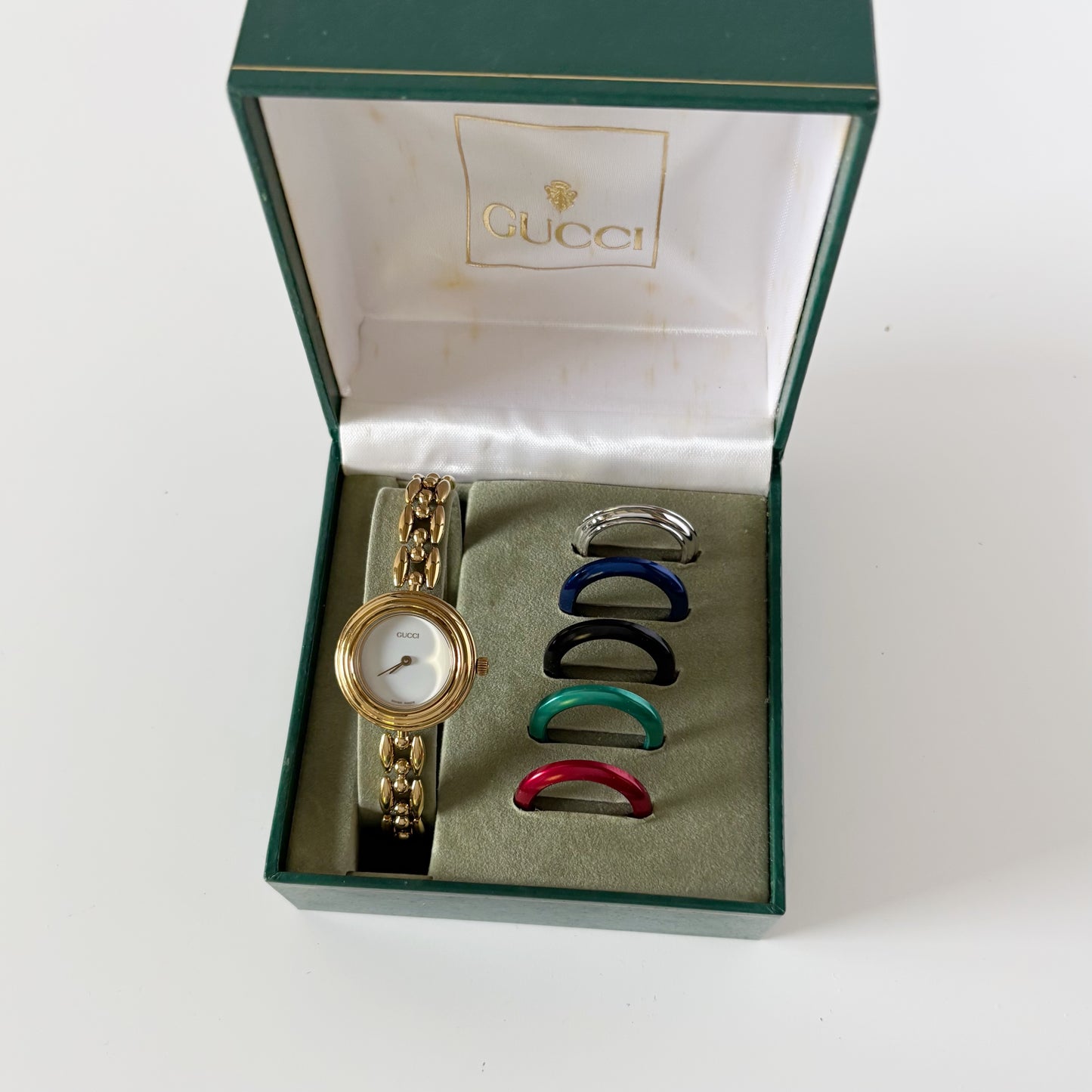 Gucci 1990s Interchangeable Bezel Gold Plated Watch with 6 bezels, case (167mm)