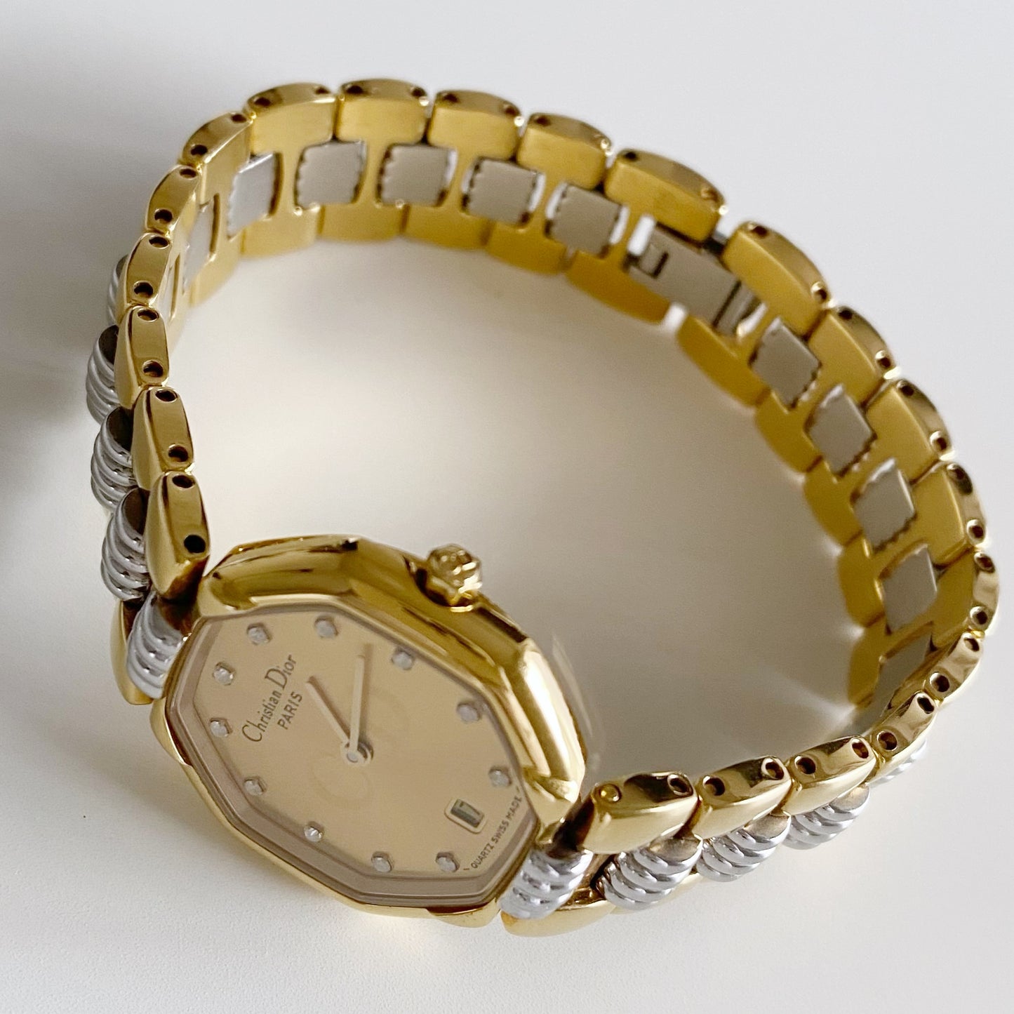 Dior 1990s Octagon Gold Plated Two Tone Watch