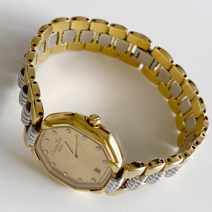 Dior 1990s Octagon Gold Plated Two Tone Watch