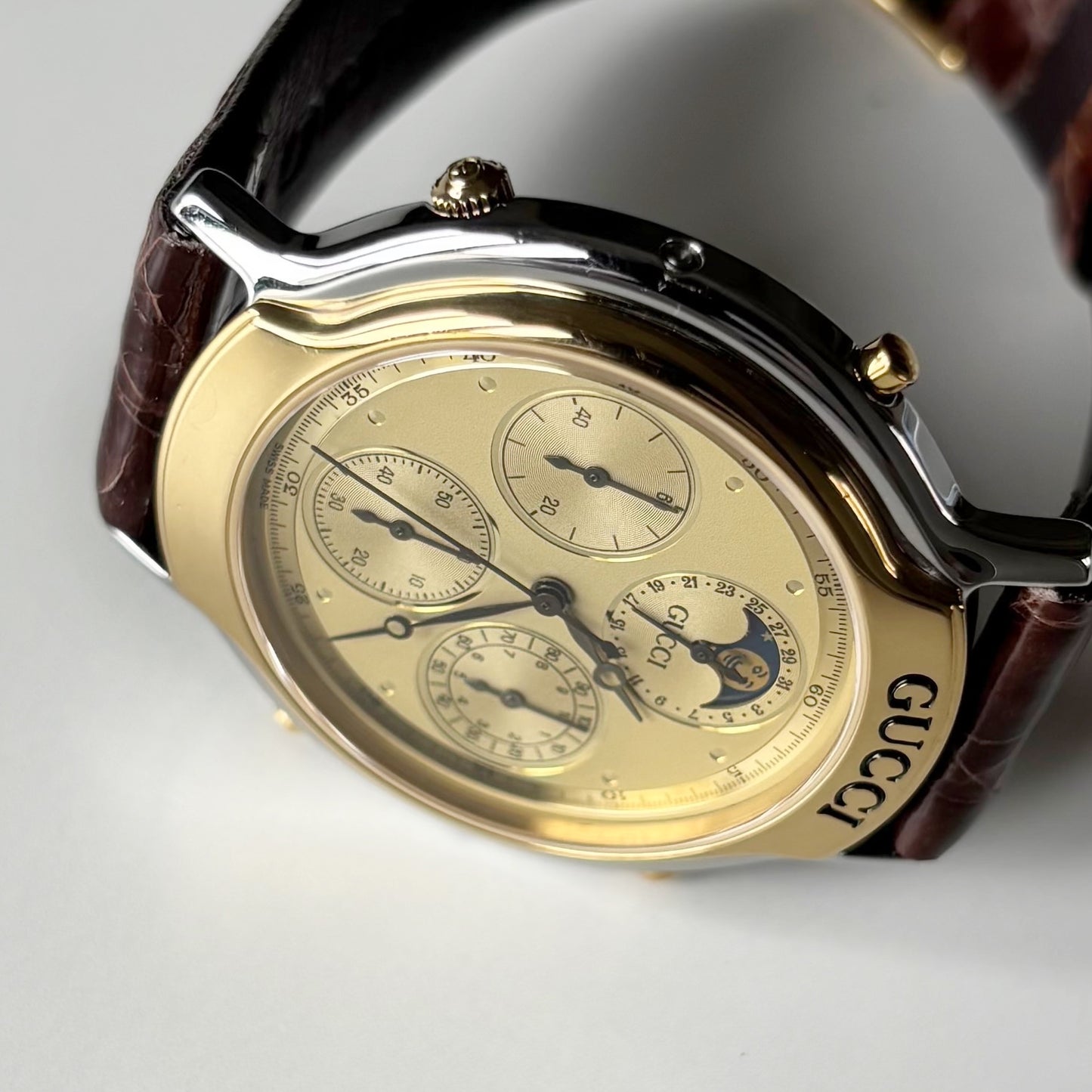 Gucci 1990s Moon Phase Gold Plated Two Tone Watch (Large)