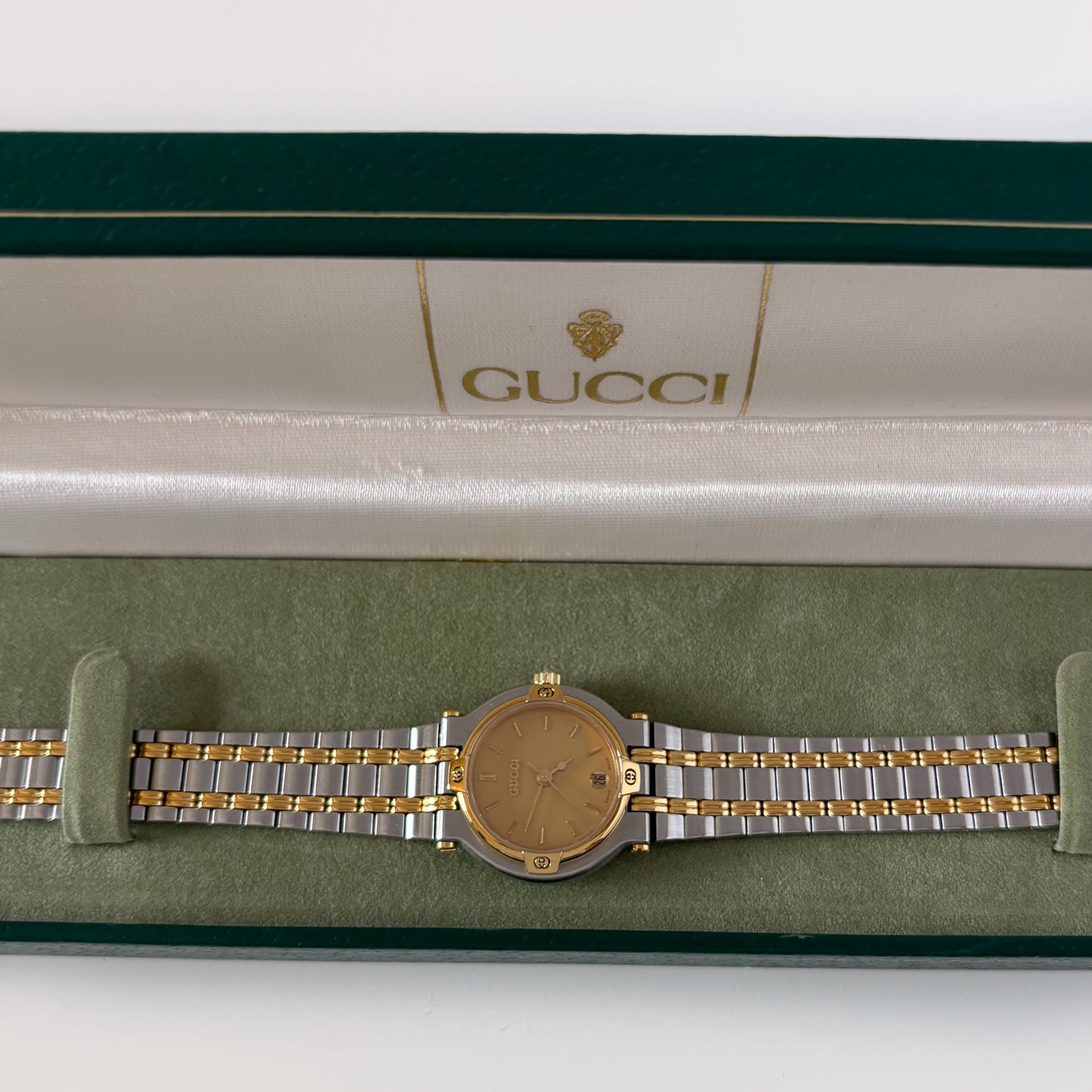 Gucci 1990s Date Round Dial Two Tone Watch