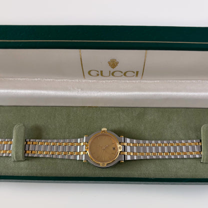 Gucci 1990s Date Round Dial Two Tone Watch
