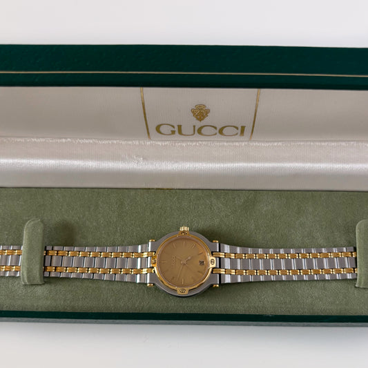 Gucci 1990s Date Round Dial Two Tone Watch