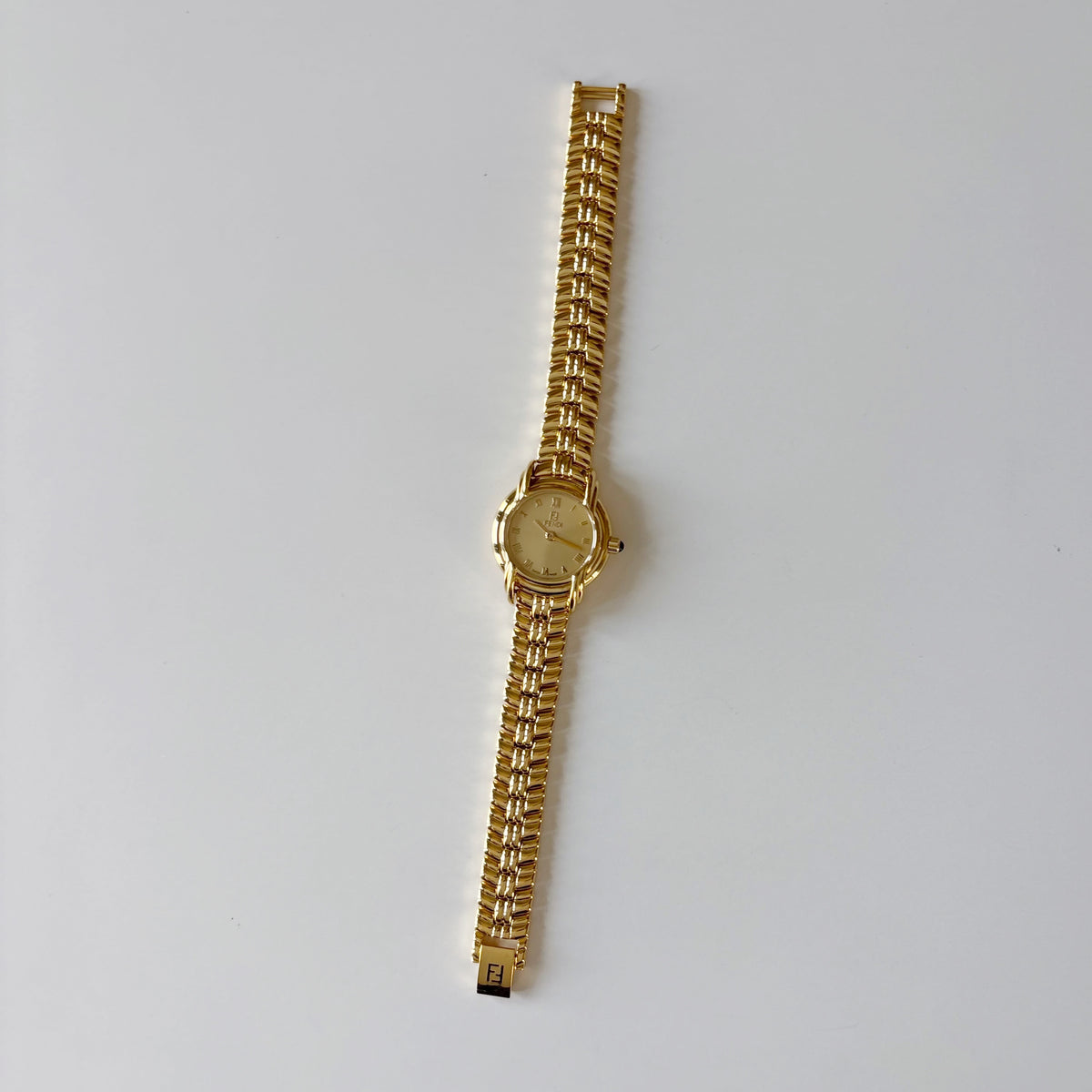 Fendi 1990s Round Dial Gold Plated Watch