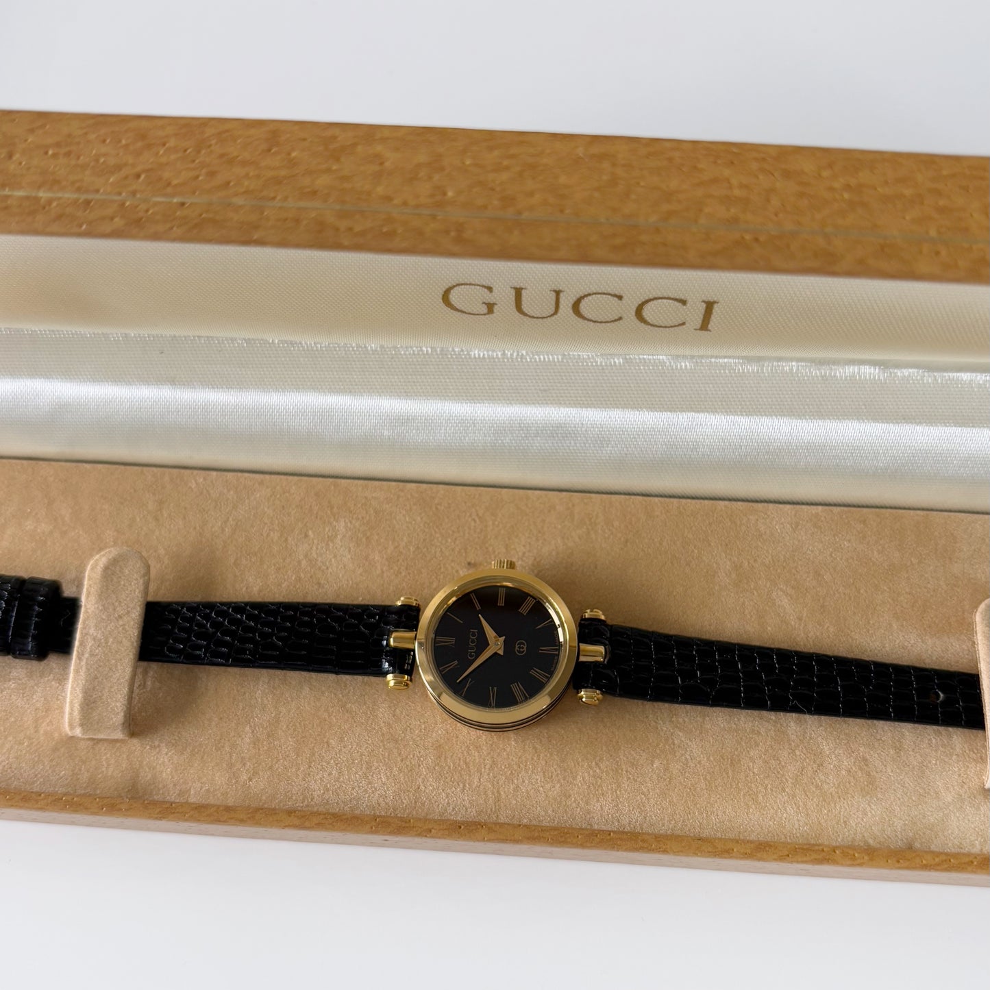 Gucci 1990s Sherry Black Dial Gold Plated Watch