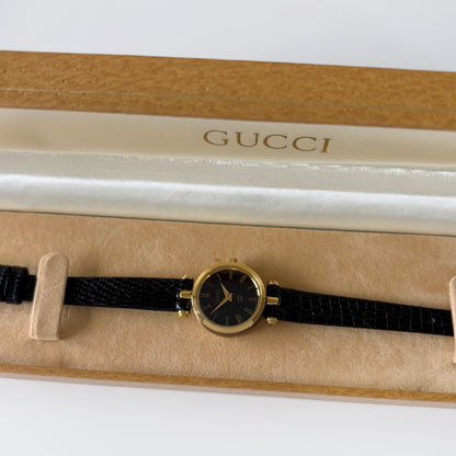 Gucci 1990s Sherry Black Dial Gold Plated Watch