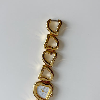 Yves Saint Laurent 1990s Heart  Dial Band Gold Plated Watch