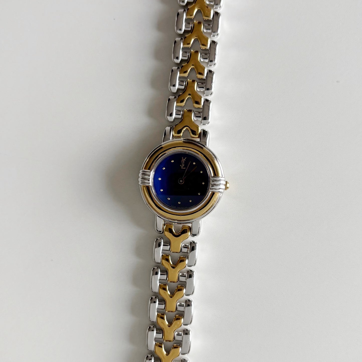 Yves Saint Laurent 1990s Round Dial Two Tone Watch