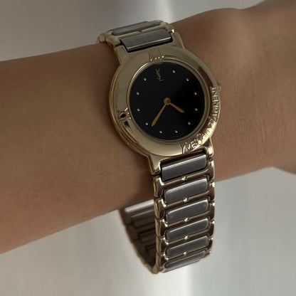 Yves Saint Laurent 1990s Black Dial Two Tone Watch