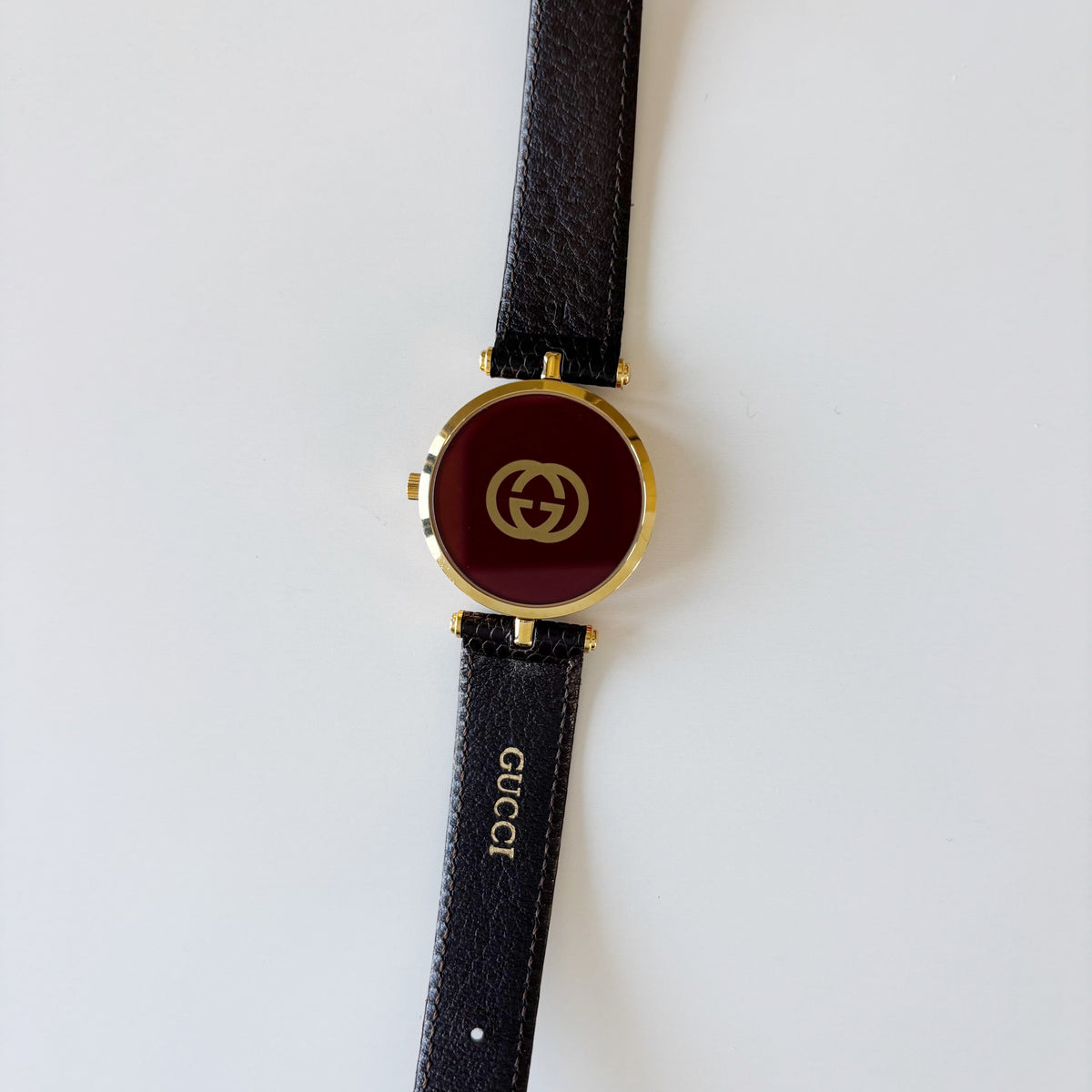 Gucci 1990s Round Gold Dial Gold Plated Watch (Large)