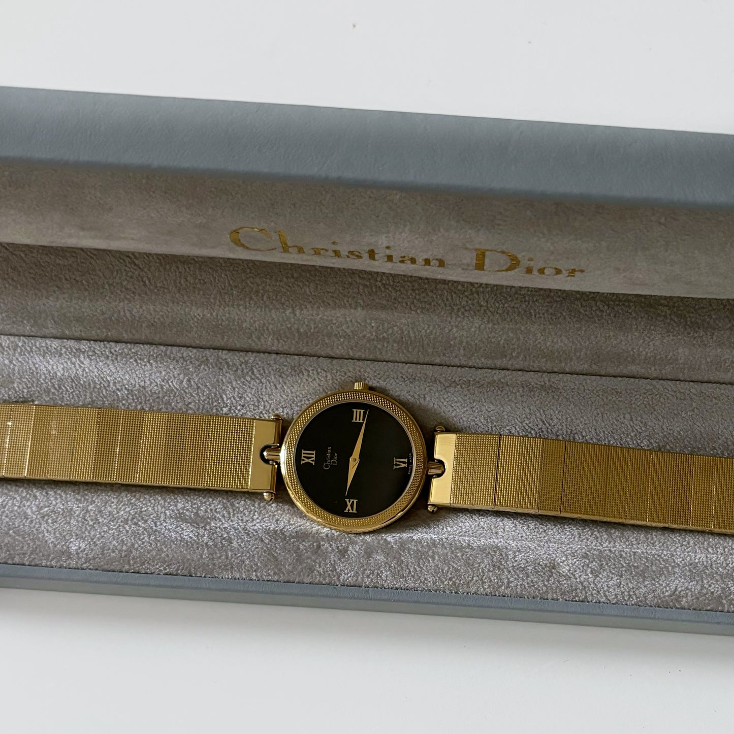 Dior 1990 Black Dial Gold Plated Round Watch (Men's)