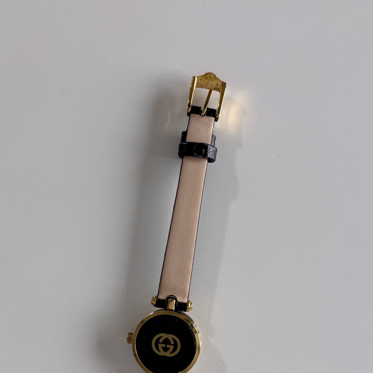 Gucci 1990s Black Round Dial Gold Plated Watch