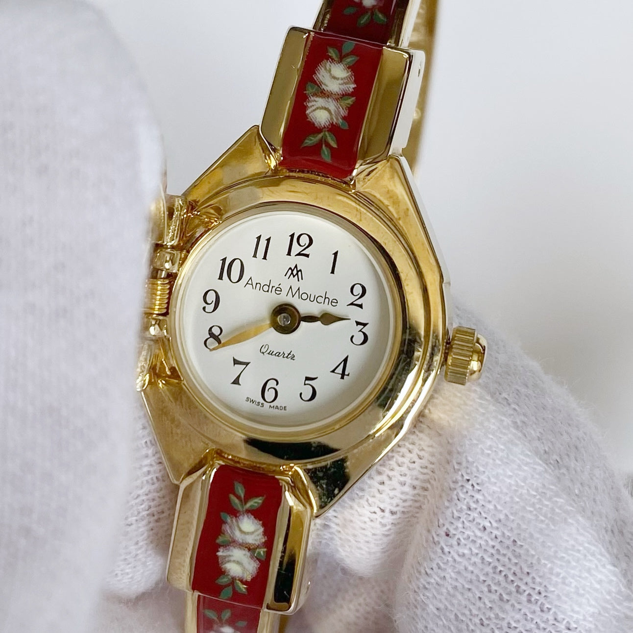 André  Mouche 1990s Red Gold Plated Bangle Watch