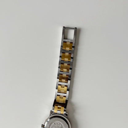 Hermes 1990s Clipper Date Round Dial Two Tone Gold Plated Watch