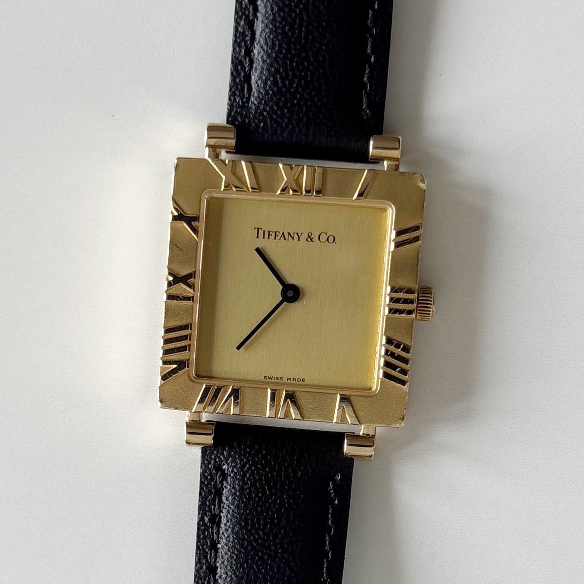 Tiffany 1990s Atlas Square Dial 18K Gold Case Watch