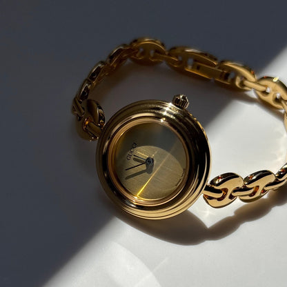 Gucci 1990s Interchangeable Bezel Gold Plated Rice Chain Watch with 6 bezels, case (170mm)