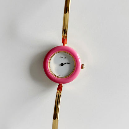 Gucci 1990s Interchangeable Bezel Gold Plated Bangle Watch with 12 bezels, case
