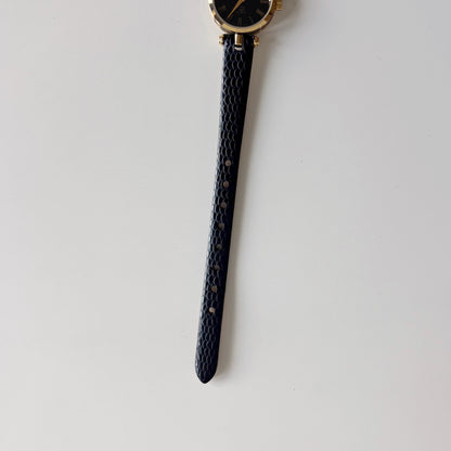 Gucci 1980s Black Round Dial Gold Plated Watch