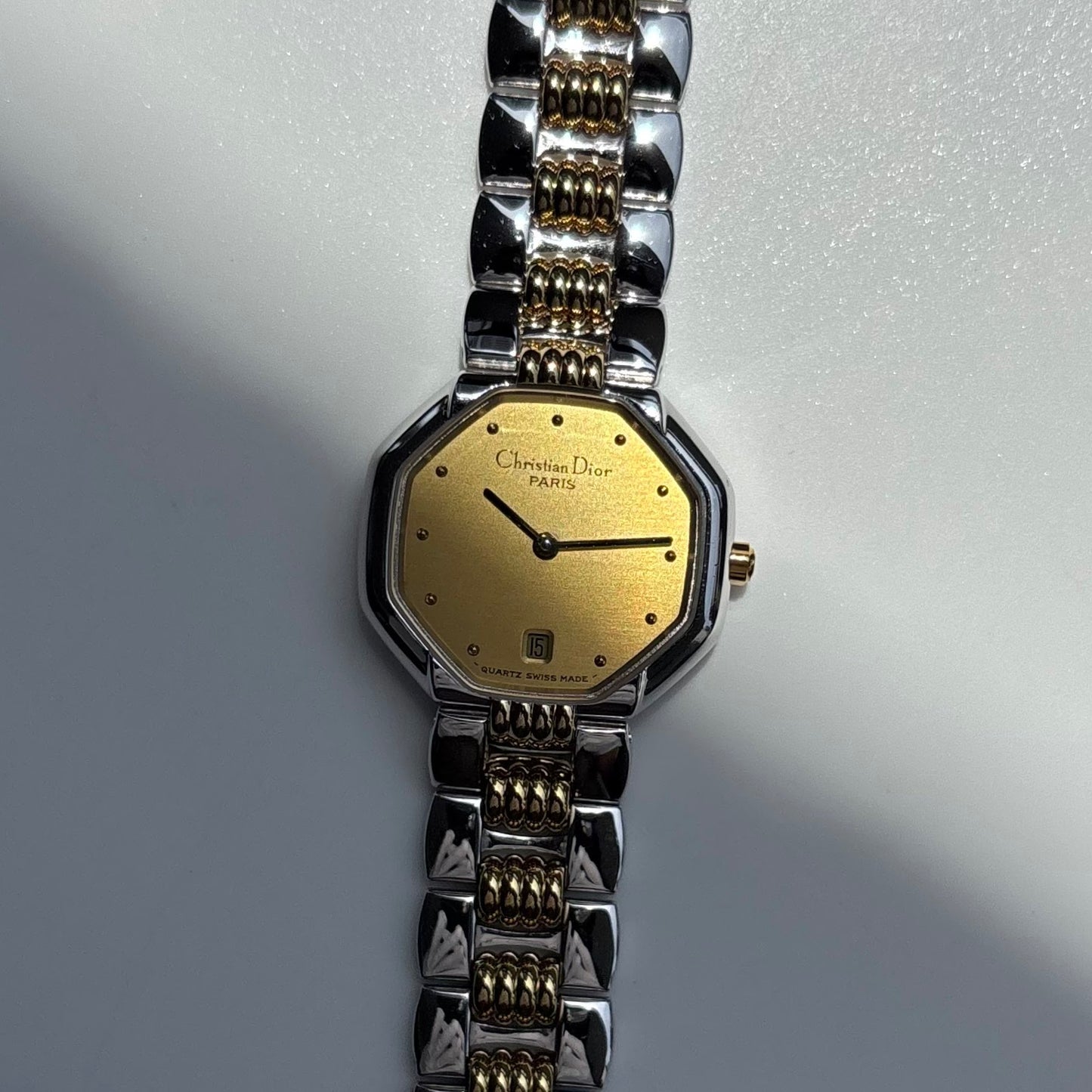 Dior 1990s Octagon Dial Two Tone Gold Plated Watch