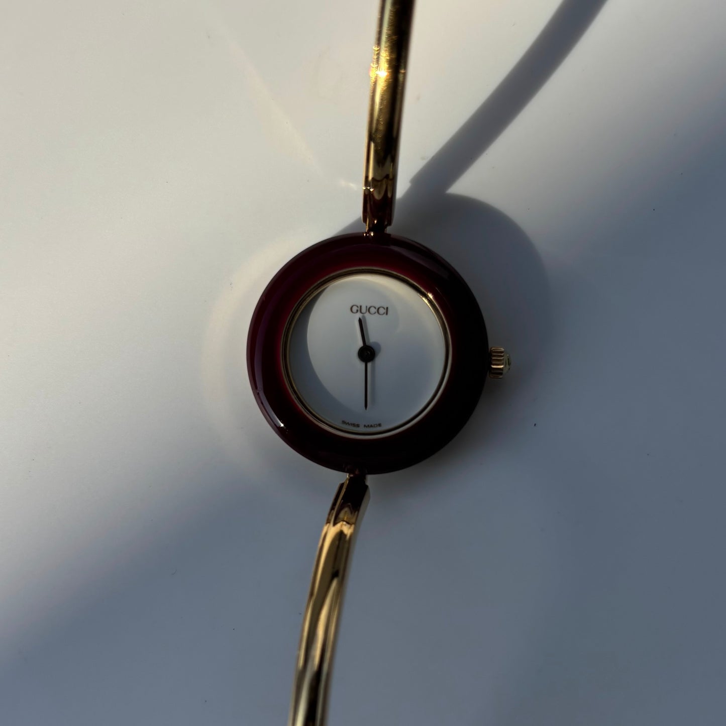 Gucci 1990s Interchangeable Bezel Gold Plated Bangle Watch with 12 bezels, case