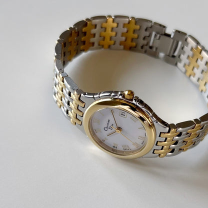 Dior 1990s Date Round Dial Two Tone Gold Plated Watch