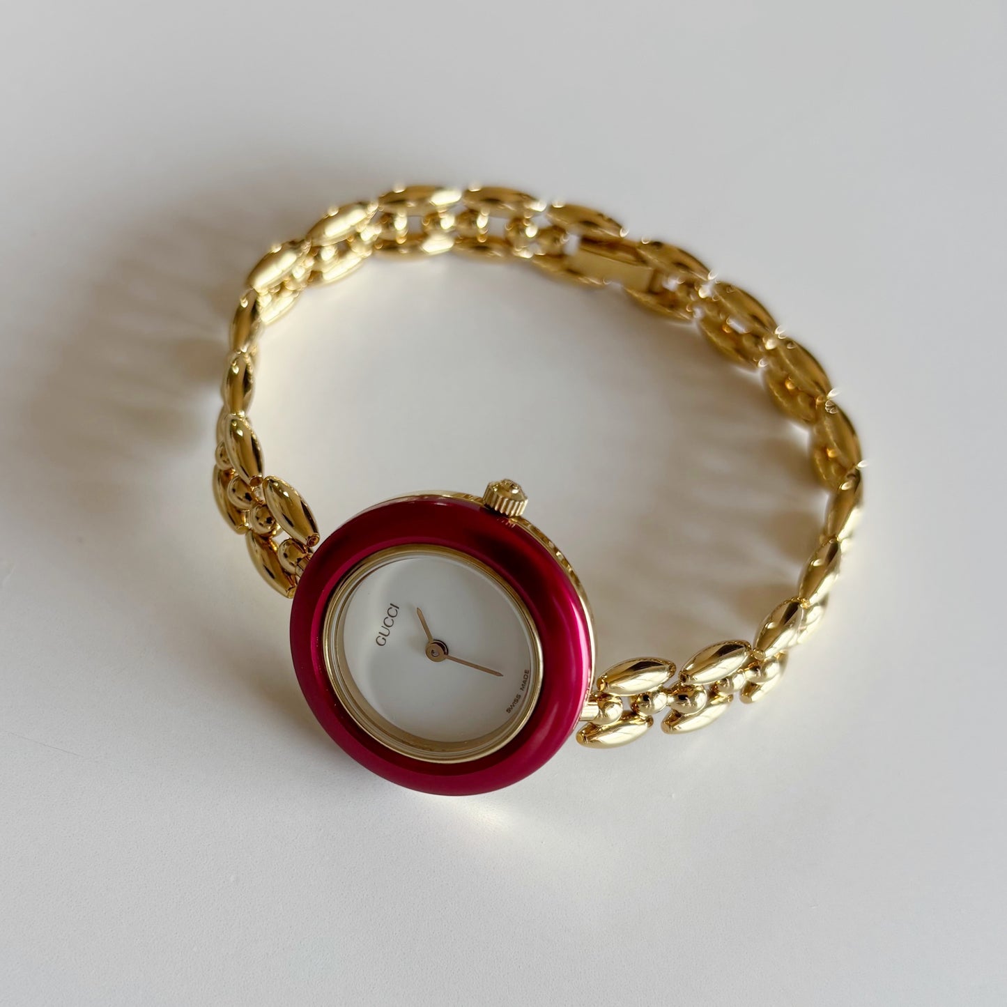 Gucci 1990s Interchangeable Bezel Gold Plated Rice Chain Watch with 6 bezels, case (175mm)