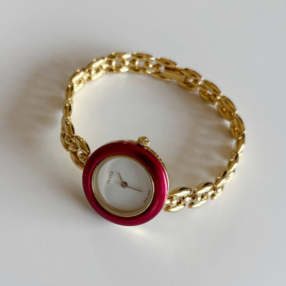 Gucci 1990s Interchangeable Bezel Gold Plated Rice Chain Watch with 6 bezels, case (175mm)