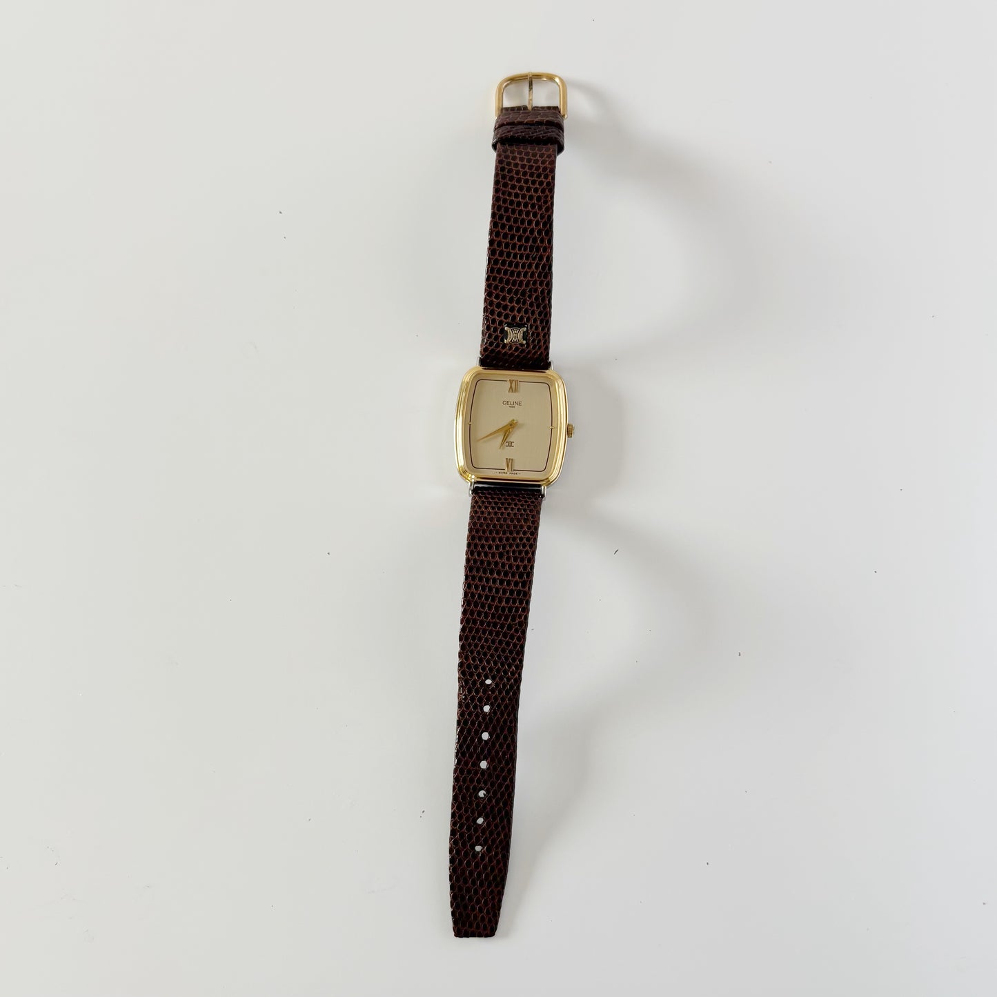 Celine 1980s Rectangular Dial Two Tone Watch (Large)