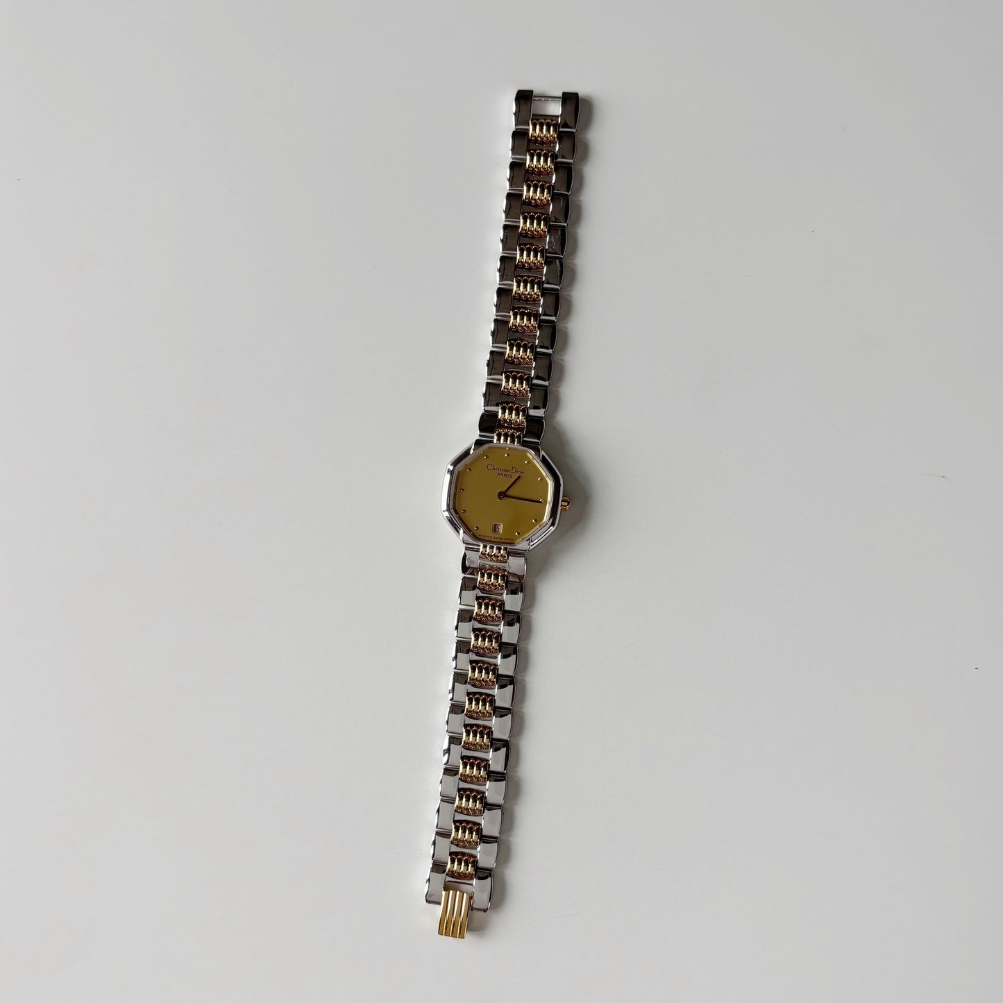 Dior 1990s Octagon Dial Two Tone Gold Plated Watch