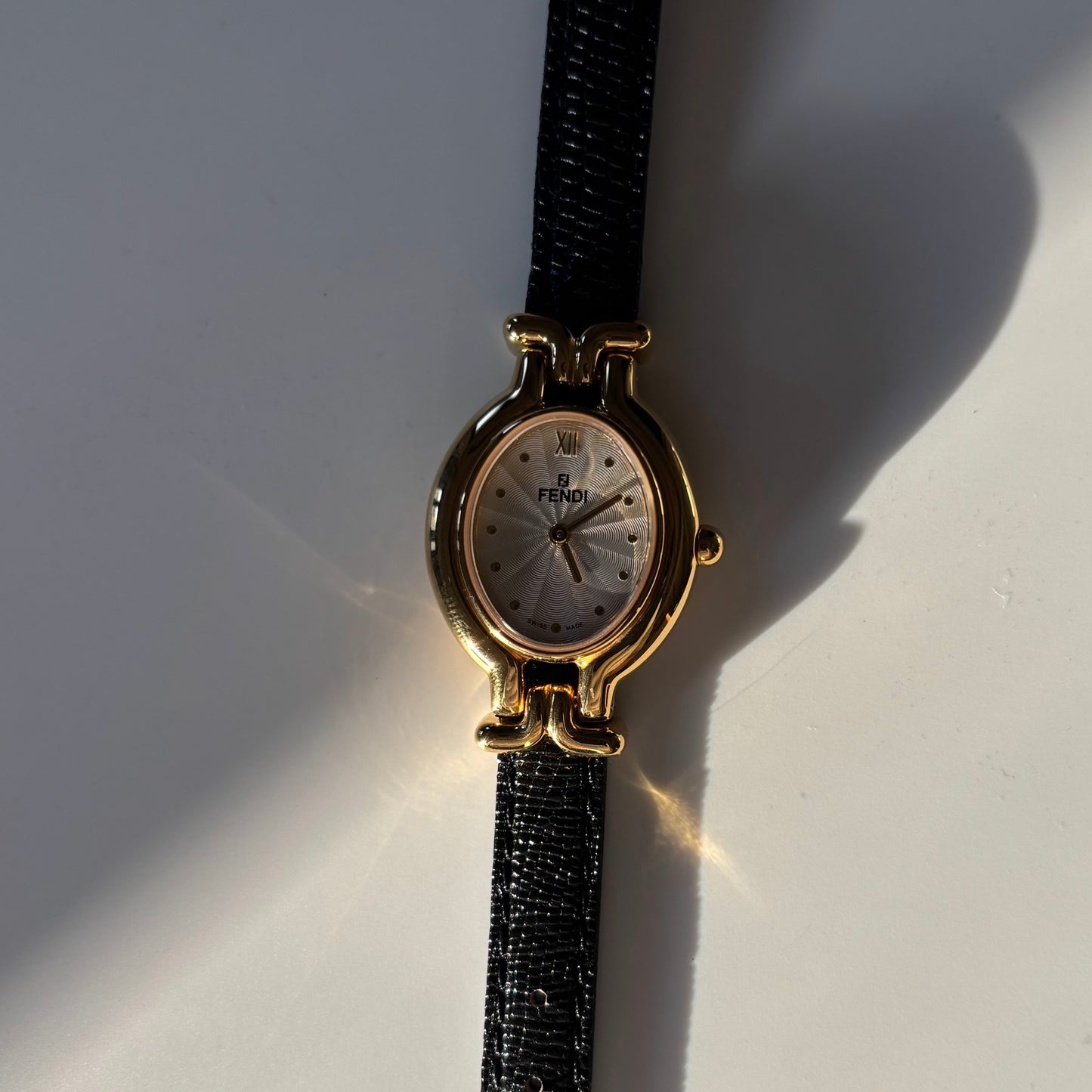 Fendi 1990s Interchangeable Strap Gold Plated Watch with 5 straps, case