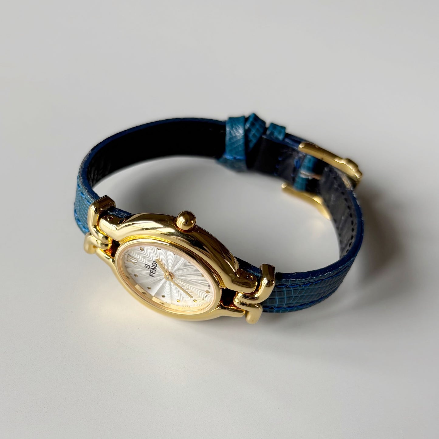 Fendi 1990s Interchangeable Strap Gold Plated Watch with 5 straps, case
