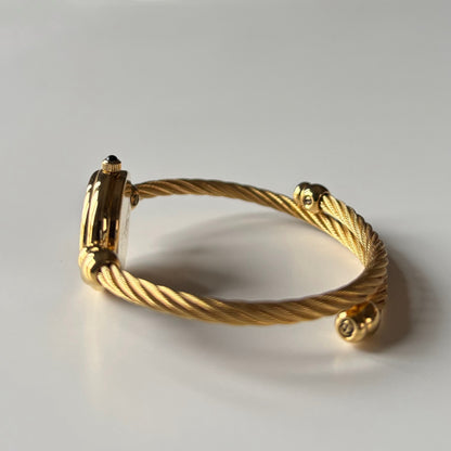 Gucci 1990s Black Dial Gold Plated Cable Bangle Watch