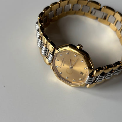 Dior 1990s Octagon Two Tone Gold Plated Watch