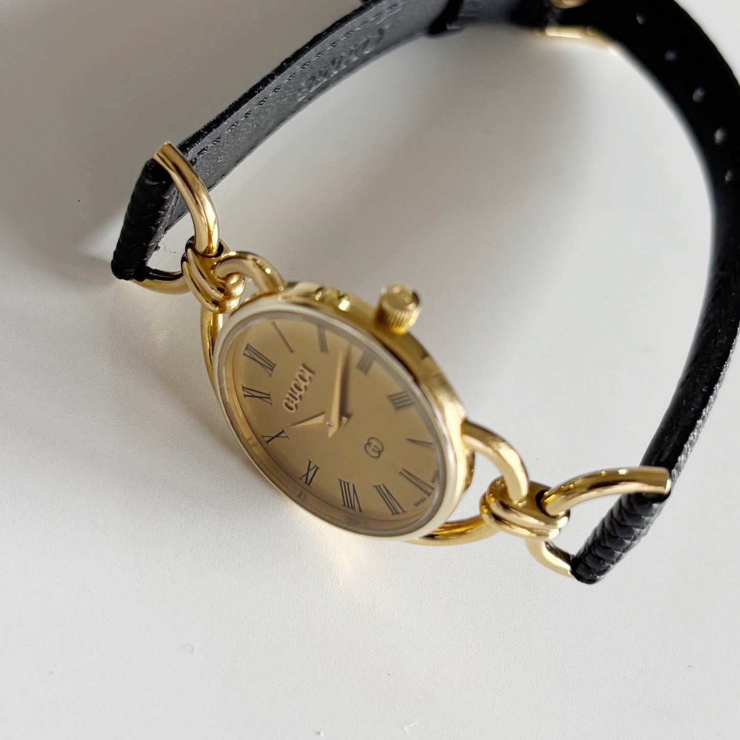 Gucci 1990s Gold Dial Gold Plated Horsebit Watch