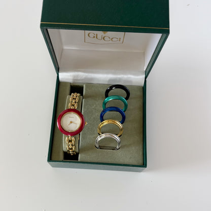 Gucci 1990s Interchangeable Bezel Gold Plated Rice Chain Watch with case, 6 bezels (160mm)