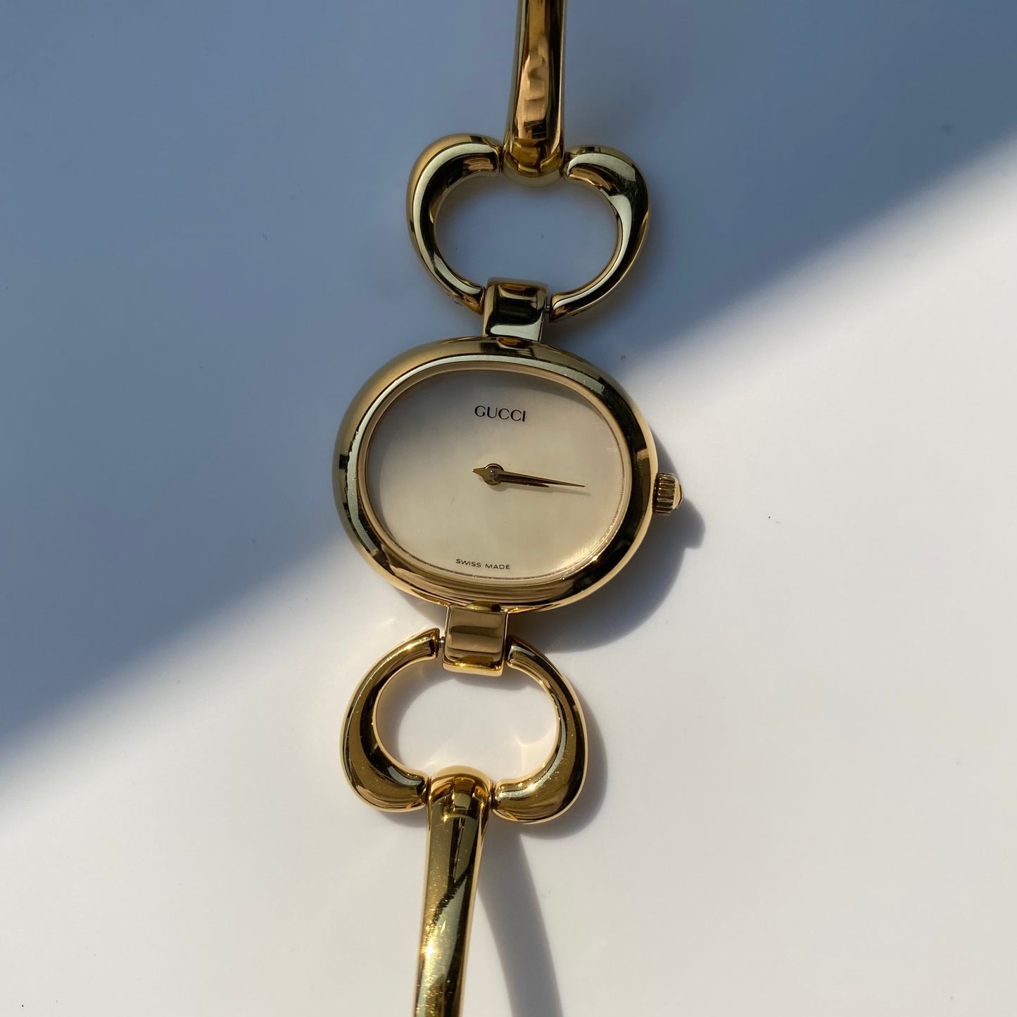Gucci 1990s Seashell Dial Gold Plated Bangle Watch
