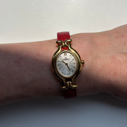 Fendi 1990s Interchangeable Strap Gold Plated Watch with 5 straps, case