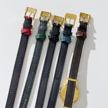 Fendi 1990s Interchangeable Belt Oval Watch with 5 belts, case