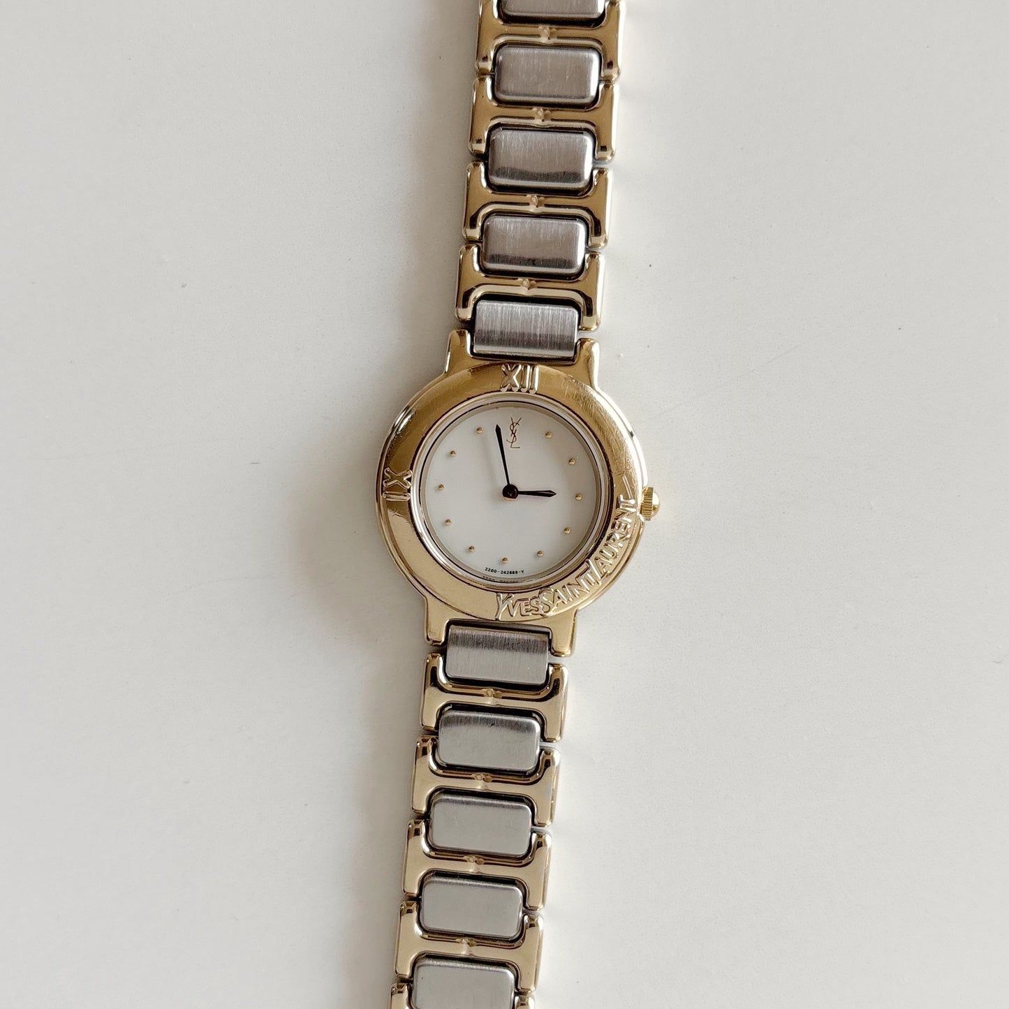 Yves Saint Laurent 1990s Round Dial Two Tone Gold Plated Watch