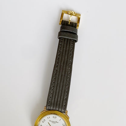 Dior 1990s Date Gold Plated Round Watch