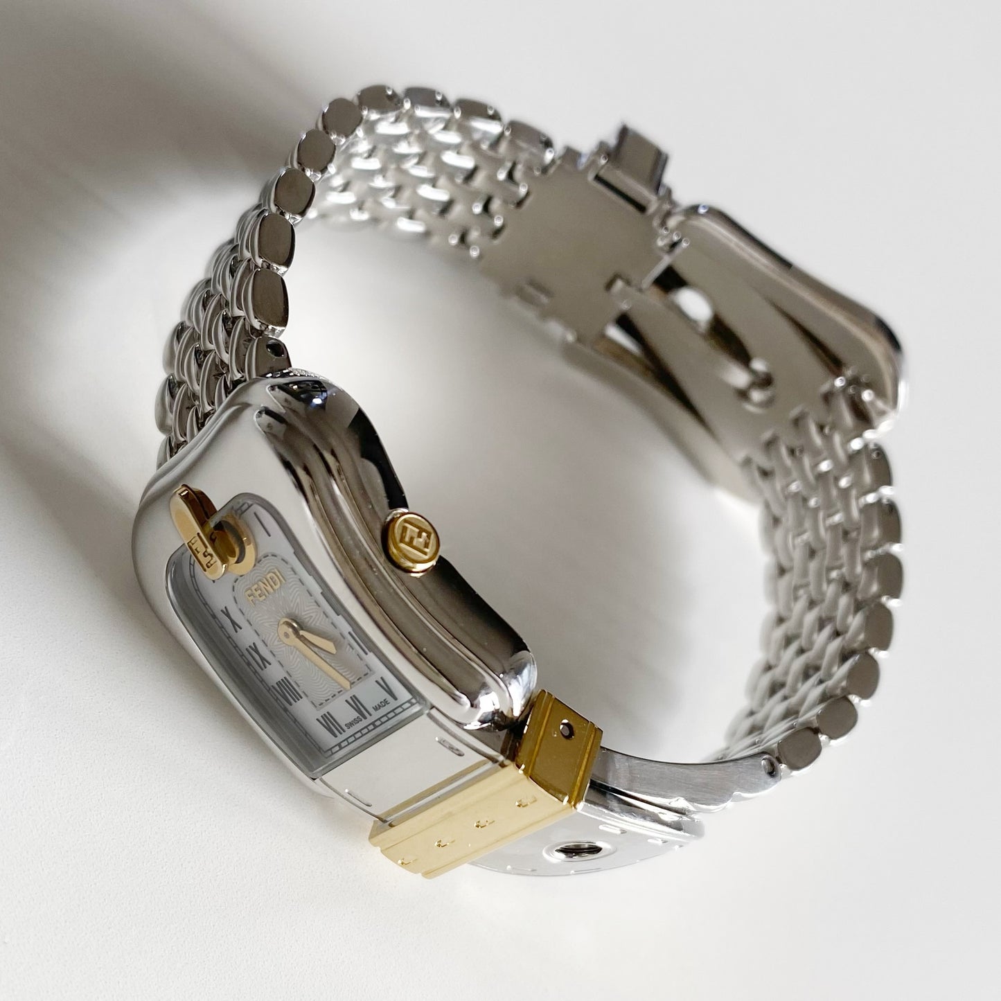 Fendi 1990s Seashell Dial Two Tone Belt Watch