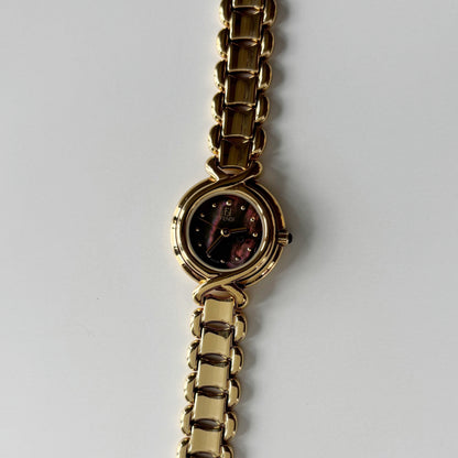 Fendi 1990s Seashell Round Dial Gold Plated Watch
