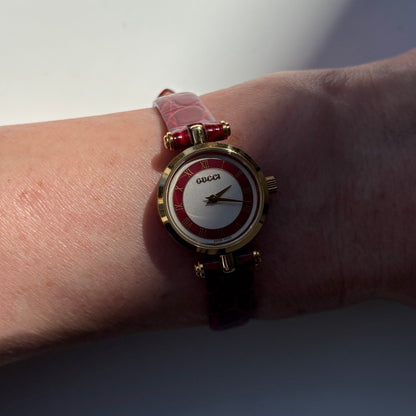 Gucci 1990s Red Dial Sherry Gold Plated Watch