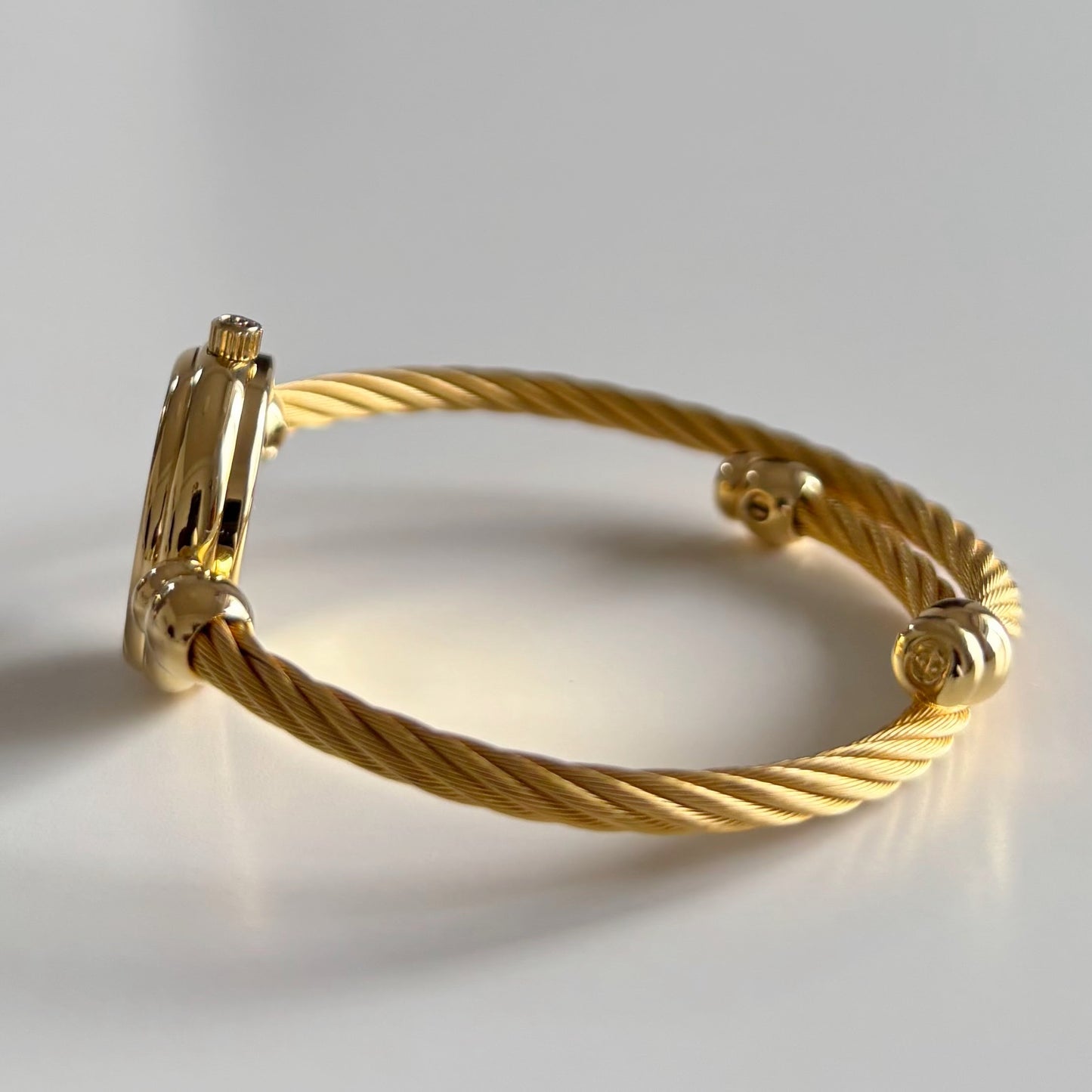 Gucci 1990s Black Dial Gold Plated Cable Band Bangle Watch