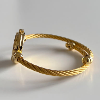Gucci 1990s Black Dial Gold Plated Cable Band Bangle Watch