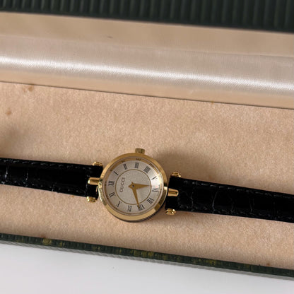 Gucci 1990s Round Dial Gold Plated Watch