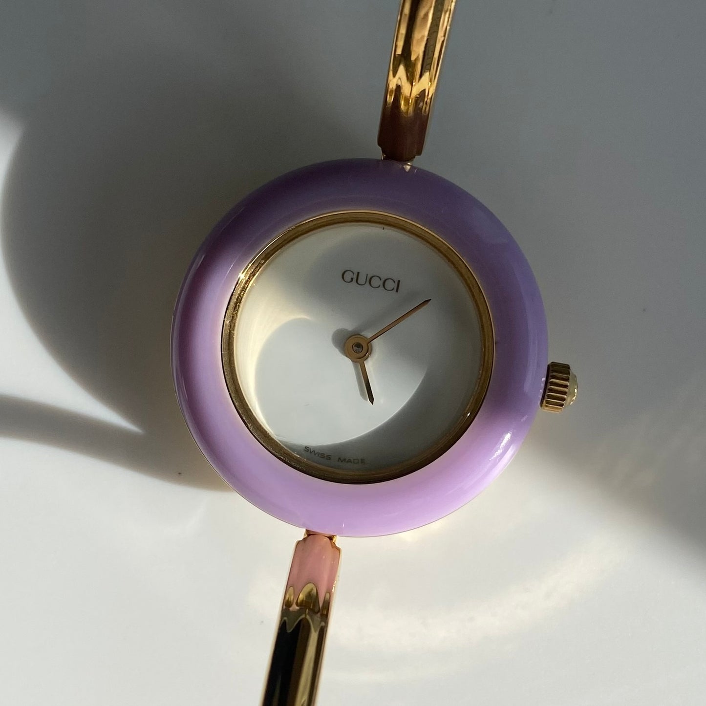 Gucci 1990s Interchangeable Bezel Gold Plated Bangle Watch with 12 bezels, case